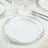 Elegant white dinner plate with silver floral border design.