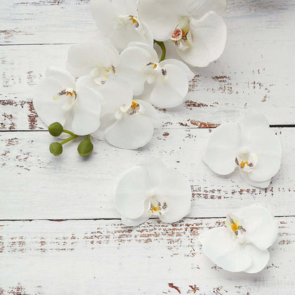 20 Silk Artificial Orchids Flower Heads 4" White - Realistic Floral Accents for DIY Crafts Bouquets Event & Home Decor