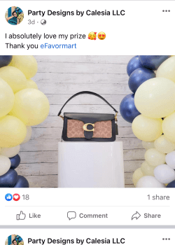 Post by Party Design By Calesia H. showcasing a Purse won from efavormart