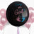 Black "Boy or Girl?" balloon with pink and blue footprints, surrounded by pink balloons.