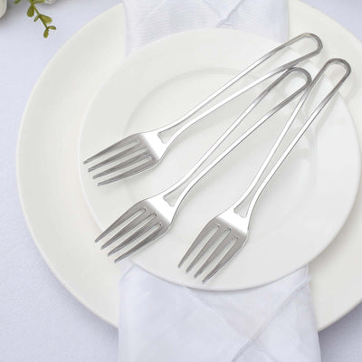 24-Pack Plastic Forks 7" Silver with Modern Hollow Handle Design - Disposable Utensils
