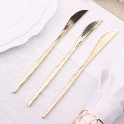 24-Pack Plastic Knives 8" Glossy Gold - Heavy Duty Premium Disposable Flatware Cutlery