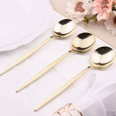 24-Pack Plastic Spoons 8" Glossy Gold - Heavy Duty Premium Disposable Silverware