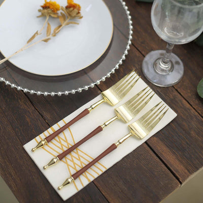 24-Pack Plastic Forks 8" Gold/Brown with Roman Column Handle - European Style Disposable Utensils