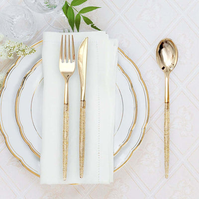 24-Pack Plastic Cutlery Set 8" Gold Glittered - Disposable Silverware-Pack for Parties