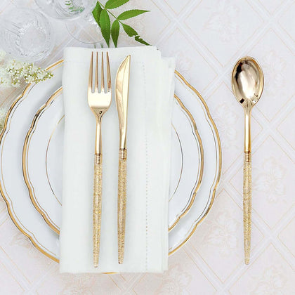 24-Pack Plastic Cutlery Set 8" Gold Glittered - Disposable Silverware-Pack for Parties