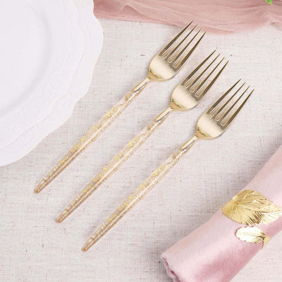24-Pack Plastic Forks Gold Glittered - Disposable Silverware Cutlery for Parties