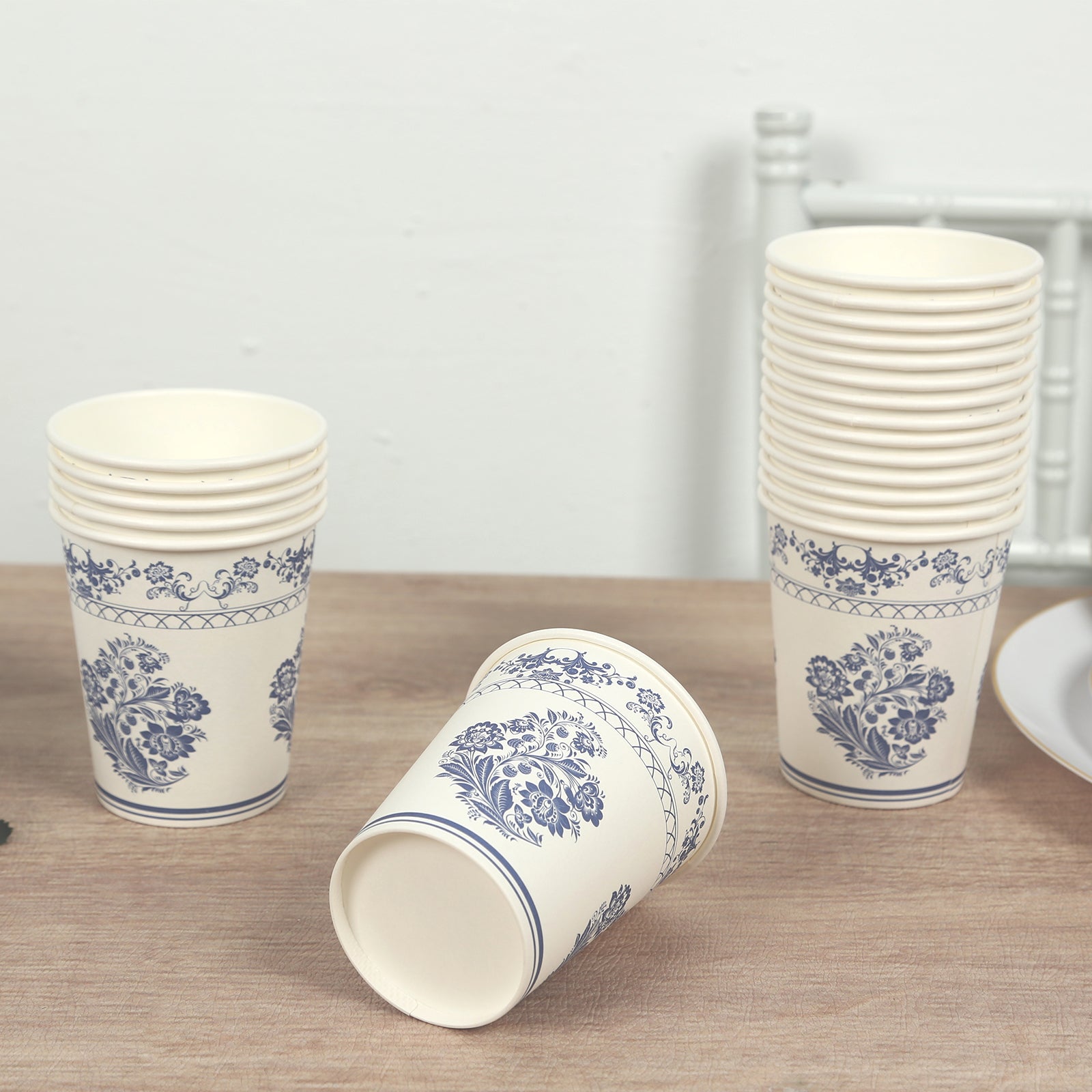 blue and white paper coffee cups Damask Floral Paper Cups 9oz White/Blue