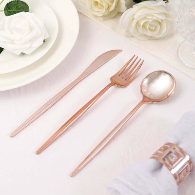 24-Pack Plastic Flatware Set 8" Rose Gold with Sleek Modern Design - Premium Disposable Silverware