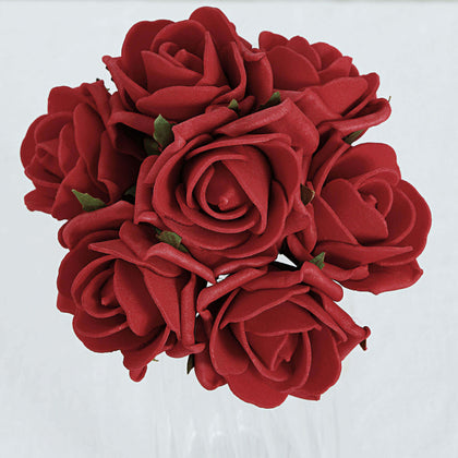 24 Roses Red Artificial Foam Flowers With Stem Wire and Leaves 2"