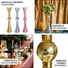 2 Pack Gold Mercury Reversible Latour Trumpet Glass Vases 24" Tall