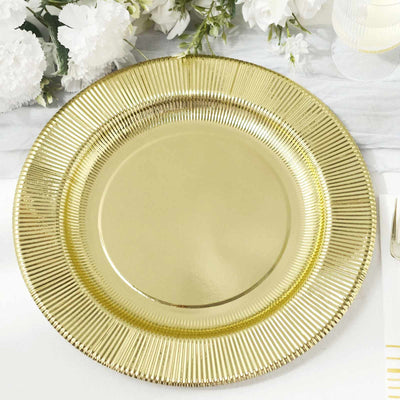 25-Pack Paper Round Dinner Plates 10" Metallic Gold Sunray Design - 350GSM Heavy Duty Disposable Party Plates