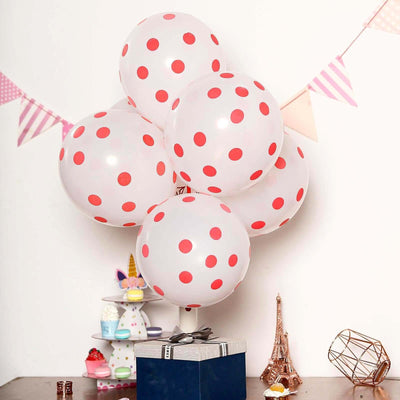 25 Pack Hot Pink and White Fun Polka Dot Latex Party Balloons 12"
