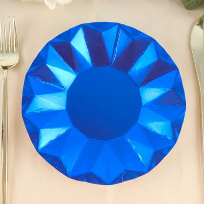 25-Pack Paper Round Dessert Plates 7" Royal Blue with Geometric Prism Rim - 400GSM Disposable Appetizer Salad Plates