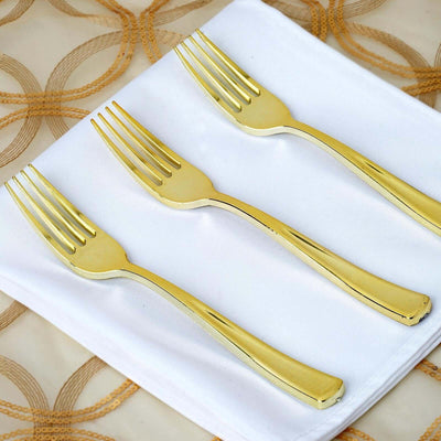 25-Pack Plastic Forks 7" Metallic Gold Classic Heavy Duty - Sparkly Disposable Utensils