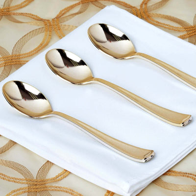 25-Pack Plastic Spoons 7" Metallic Gold Classic Heavy Duty - Disposable Utensils