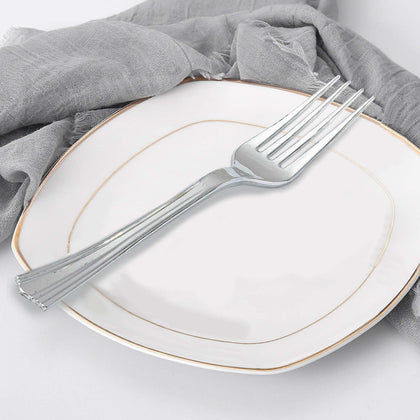25-Pack Plastic Forks 7" Silver Heavy Duty with Fluted Handles - Disposable Utensils