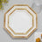Octagonal disposable plates with bamboo design, stacked for display.