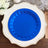 Blue disposable plate on an elegant white decorative charger.