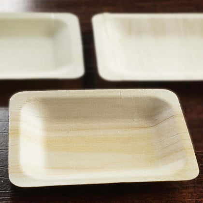 25-Pack Birchwood Rectangle Dessert, Appetizer Plates 4"x5" Natural - Eco Friendly Wooden Disposable Plates for Rustic Themes & Outdoor Dining
