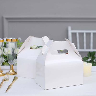 25 Pack Classic White Party Favor Gift Tote Gable Box Bags, Candy Treat Boxes 6"x3.5"x7"
