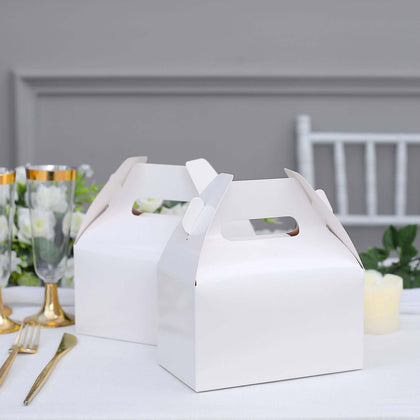 25 Pack Classic White Party Favor Gift Tote Gable Box Bags, Candy Treat Boxes 6"x3.5"x7"