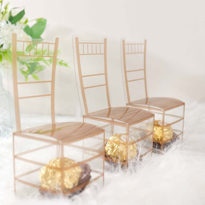 25 Pack Clear and Gold PVC Chiavari Chair-Shaped Party Favor Candy Gift Boxes 2"x5"