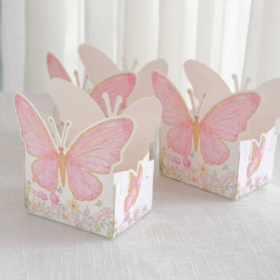 25-Pack Disposable Food Trays 6"x7" White/Pink Glitter Butterfly