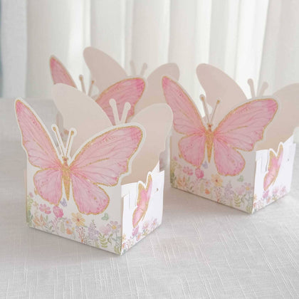 25-Pack Disposable Food Trays 6"x7" White/Pink Glitter Butterfly