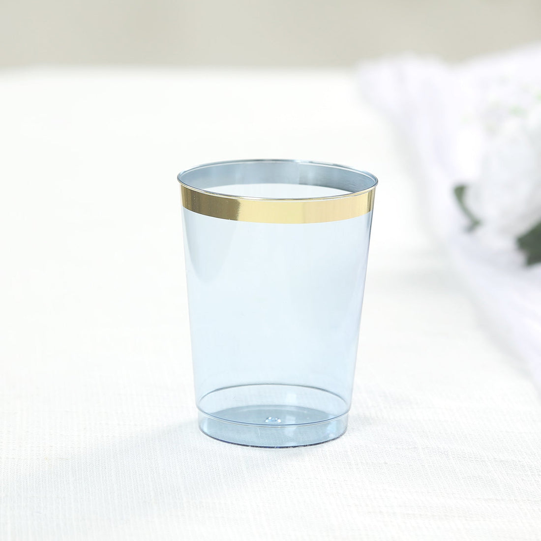 25-Pack Plastic Tumbler Cups 10oz Dusty Blue with Gold Rim - Disposable  Crystal Drinking Glasses for Parties