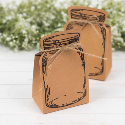 25 Pack Natural Mini Mason Jar Shaped Paper Gift Boxes With Jute Rope Ties, Party Favor Candy Boxes - 5"x3"
