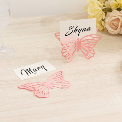 25-Pack Paper Butterfly Place Card Holders 3"x5" Pink with White Printable Cards - 3D Free Standing Table Number Stands