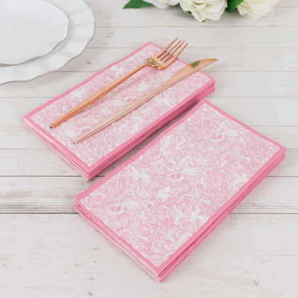 25-Pack Paper Dinner Napkins 2 Ply Pink with French Toile Pattern - Soft and Absorbent Disposable Napkins