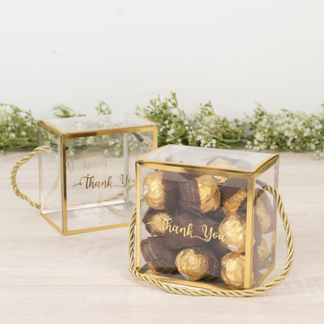 25 Pack Clear Cube Gift Boxes with Gold Trim | eFavormart