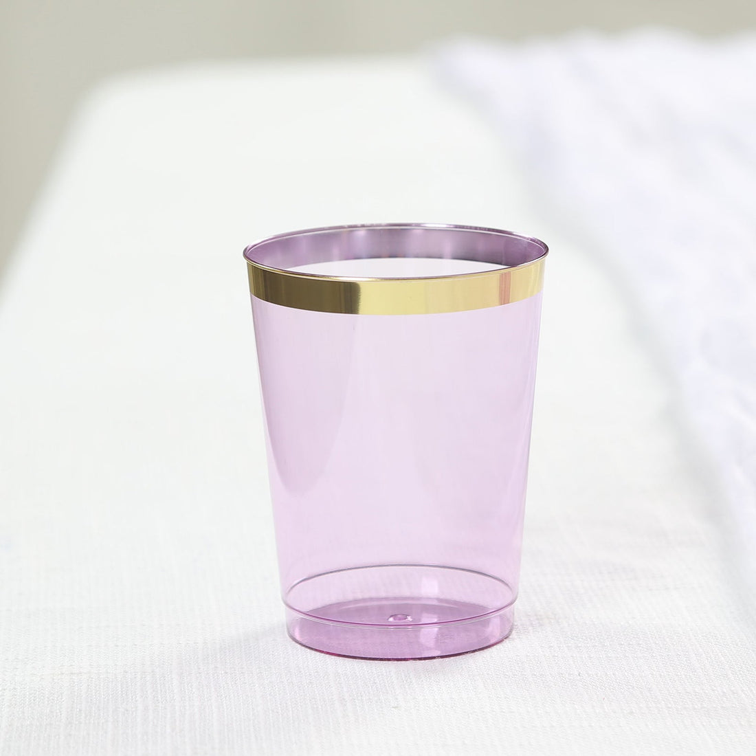 25-Pack Plastic Tumbler Cups 10oz Transparent Purple with Gold Rim