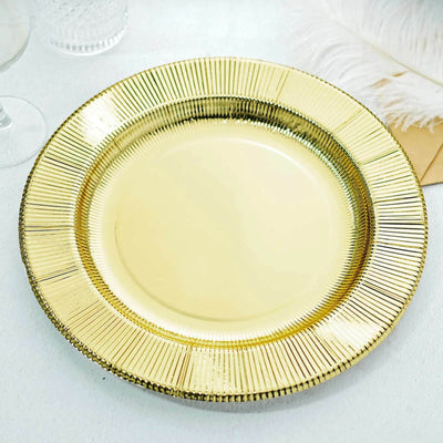 25-Pack Disposable Round Charger Plates 13" Metallic Gold Sunray Design - 350GSM Heavy Duty Cardboard Placemats for Dinner Parties & Banquets