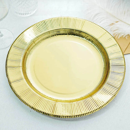 25-Pack Disposable Round Charger Plates 13" Metallic Gold Sunray Design - 350GSM Heavy Duty Cardboard Placemats for Dinner Parties & Banquets