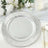 Elegant silver charger plate with ribbed design, styled with florals and glassware.