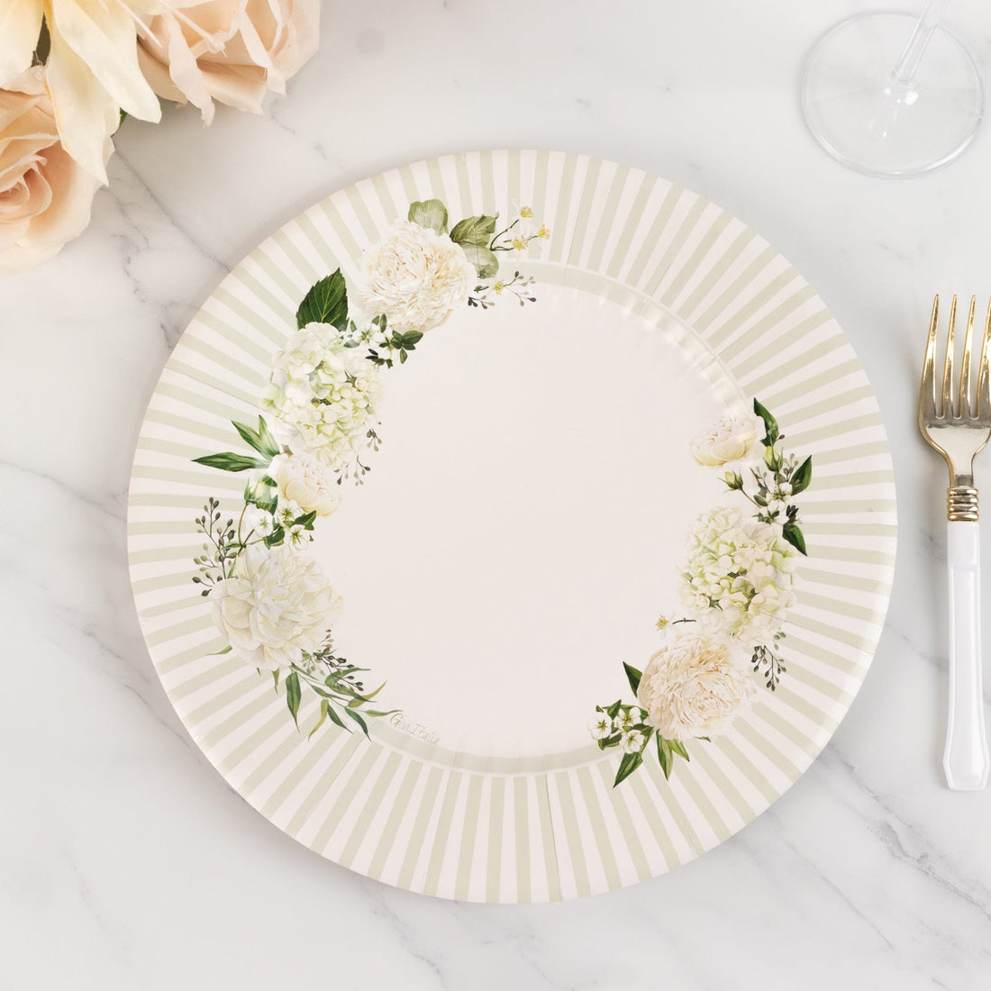 Floral decorative plate with a striped design and elegant detailing