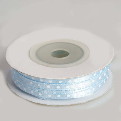 Light Blue Satin Polka Dot Ribbon Wholesale 25 Yards 1/8"