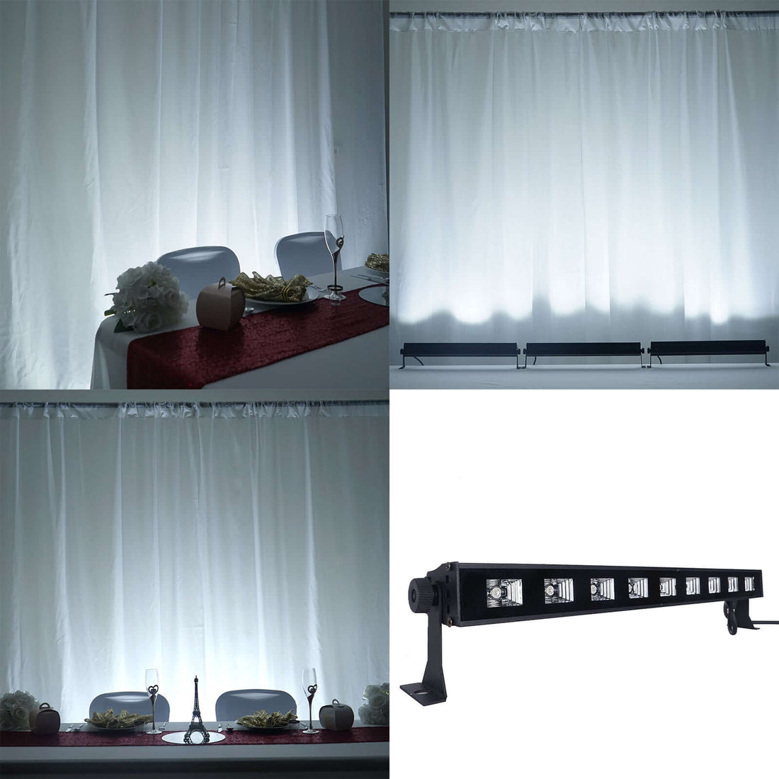 LED stage lighting bar on a plain white backdrop for event decor.