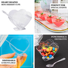 24 Pack | 2oz Mini Clear Plastic Heart-Shaped Dessert Parfait Cups with Spoons