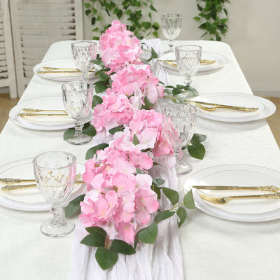 2-Pack Artificial Hydrangea Garland – 5.5ft Pink Silk Flower Vine with Greenery