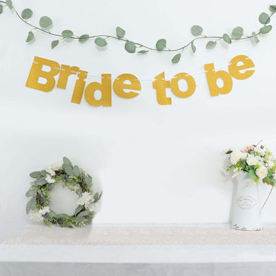 Gold Glittered Bride To Be Paper Hanging Bridal Shower Garland Banner, Bachelorette Party Banner 3.5ft
