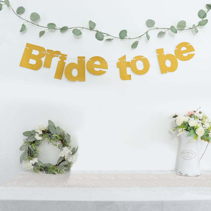 Gold Glittered Bride To Be Paper Hanging Bridal Shower Garland Banner, Bachelorette Party Banner 3.5ft