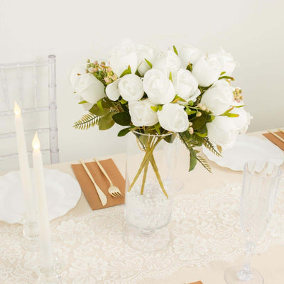 3 Pack Artificial White Rose Bud Bushes 13" Real Touch