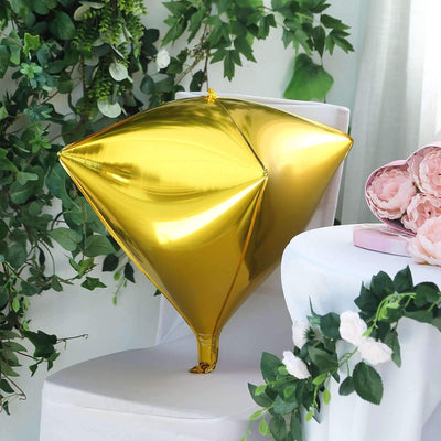 3 Pack Shiny Gold 4D Diamond Self-Sealing Reusable Foil Balloon 16"