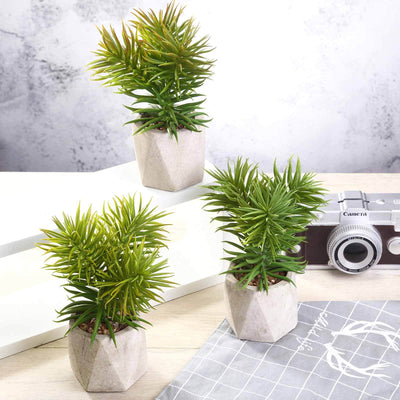 3-Pack Crassula Artificial Succulents in Geometric Ceramic Pot 8" - Realistic Maintenance-Free Faux Plants for Bathroom Coffee Table Shelves & Desk