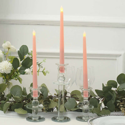 3-Pack LED Taper Candles 11" Warm Flickering Blush - Flameless Decorative Lighting