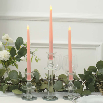 3-Pack LED Taper Candles 11" Warm Flickering Blush - Flameless Decorative Lighting